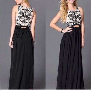 Blondie Nites Black and Cream Maxi Dress